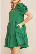 Entro Solid puff sleeve dress