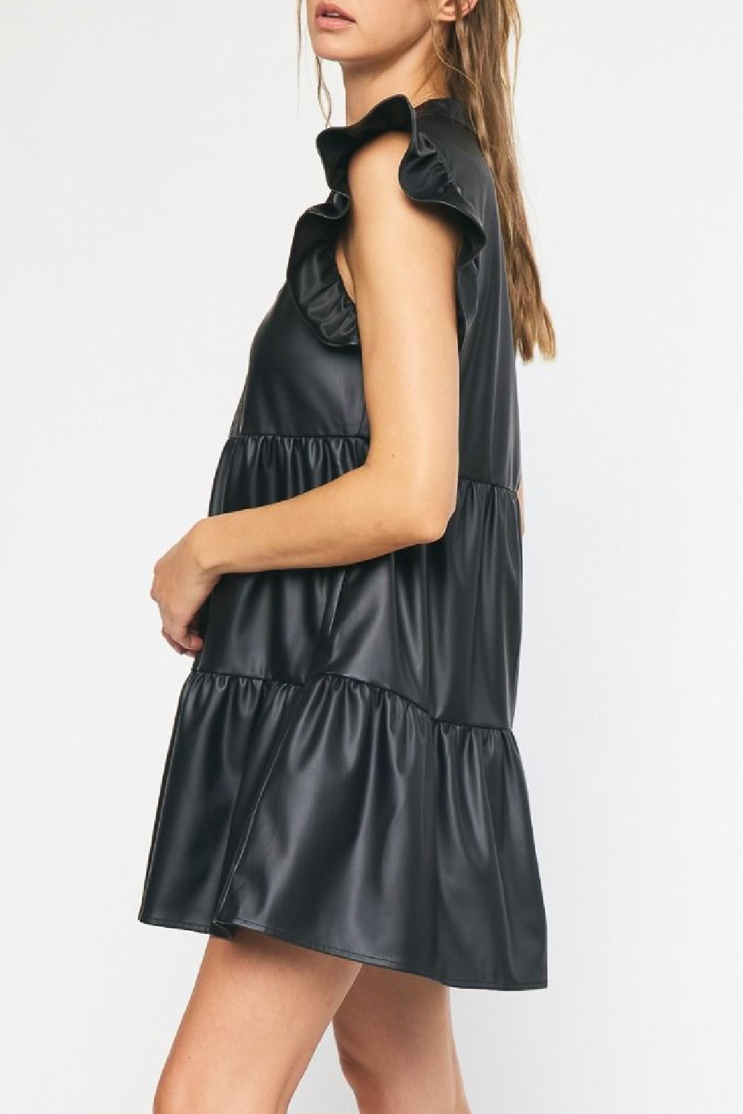 Kabare faux-leather V-neck dress