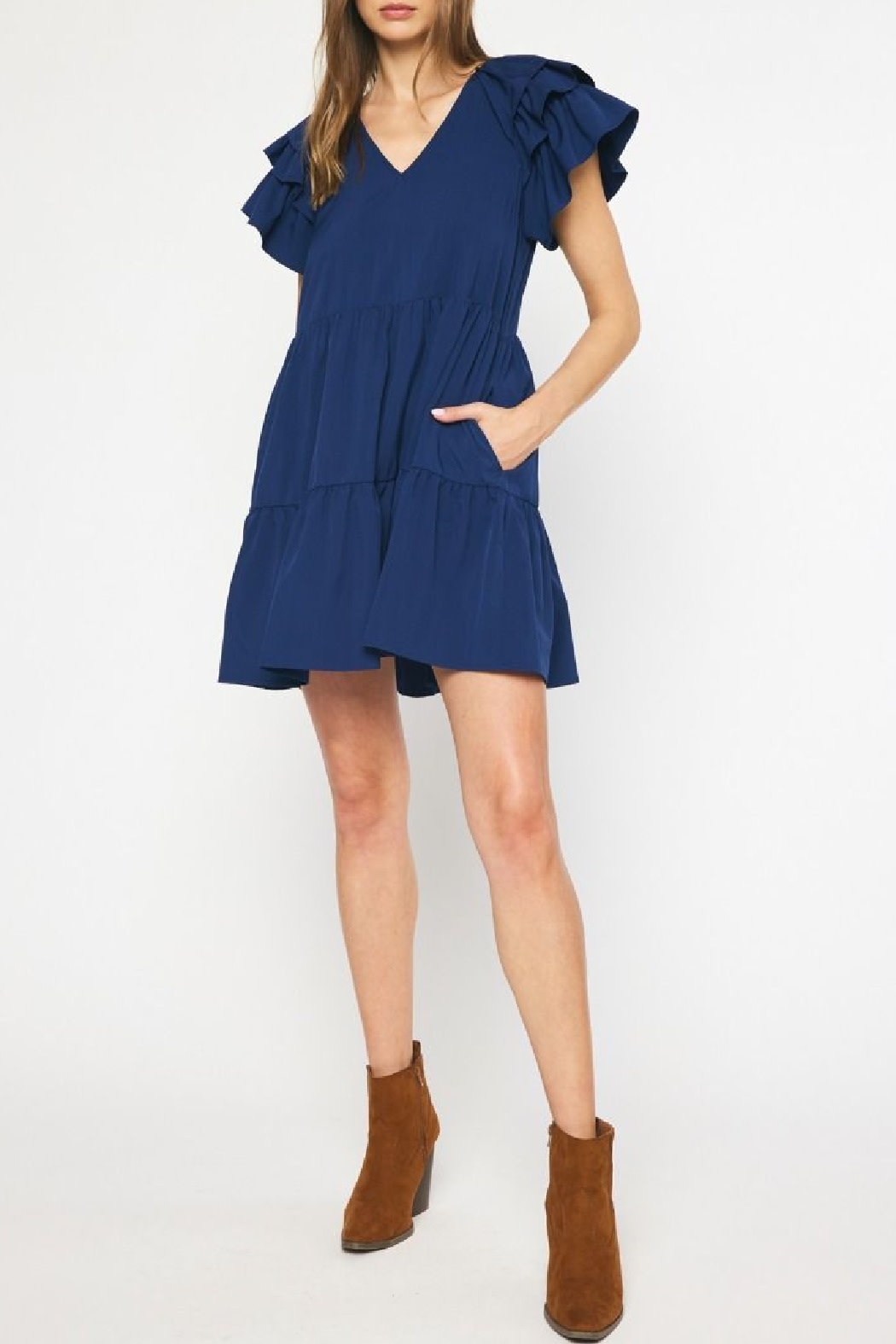 Entro Ruffled Sleeve Solid dress