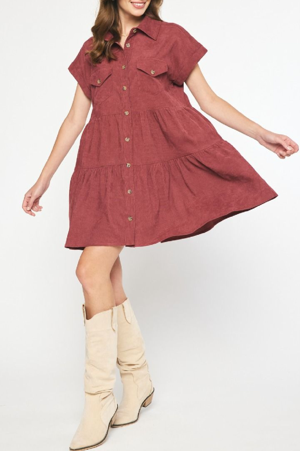 Entro Tiered Corduroy Dress