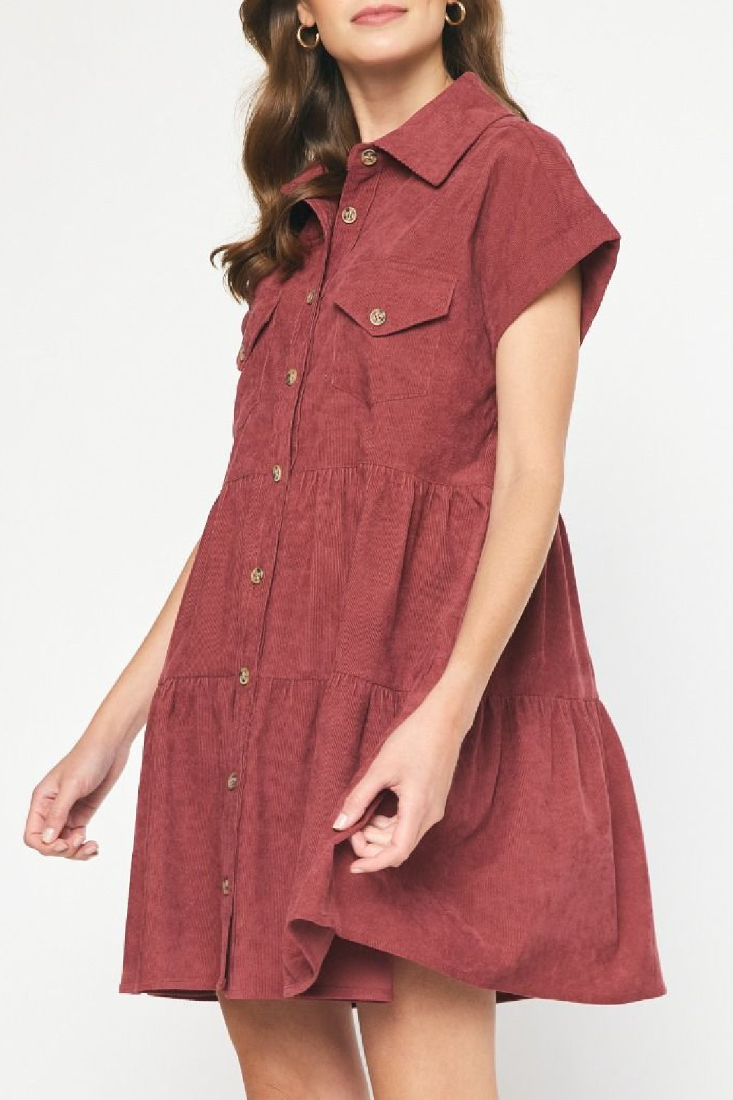 Entro Tiered Corduroy Dress