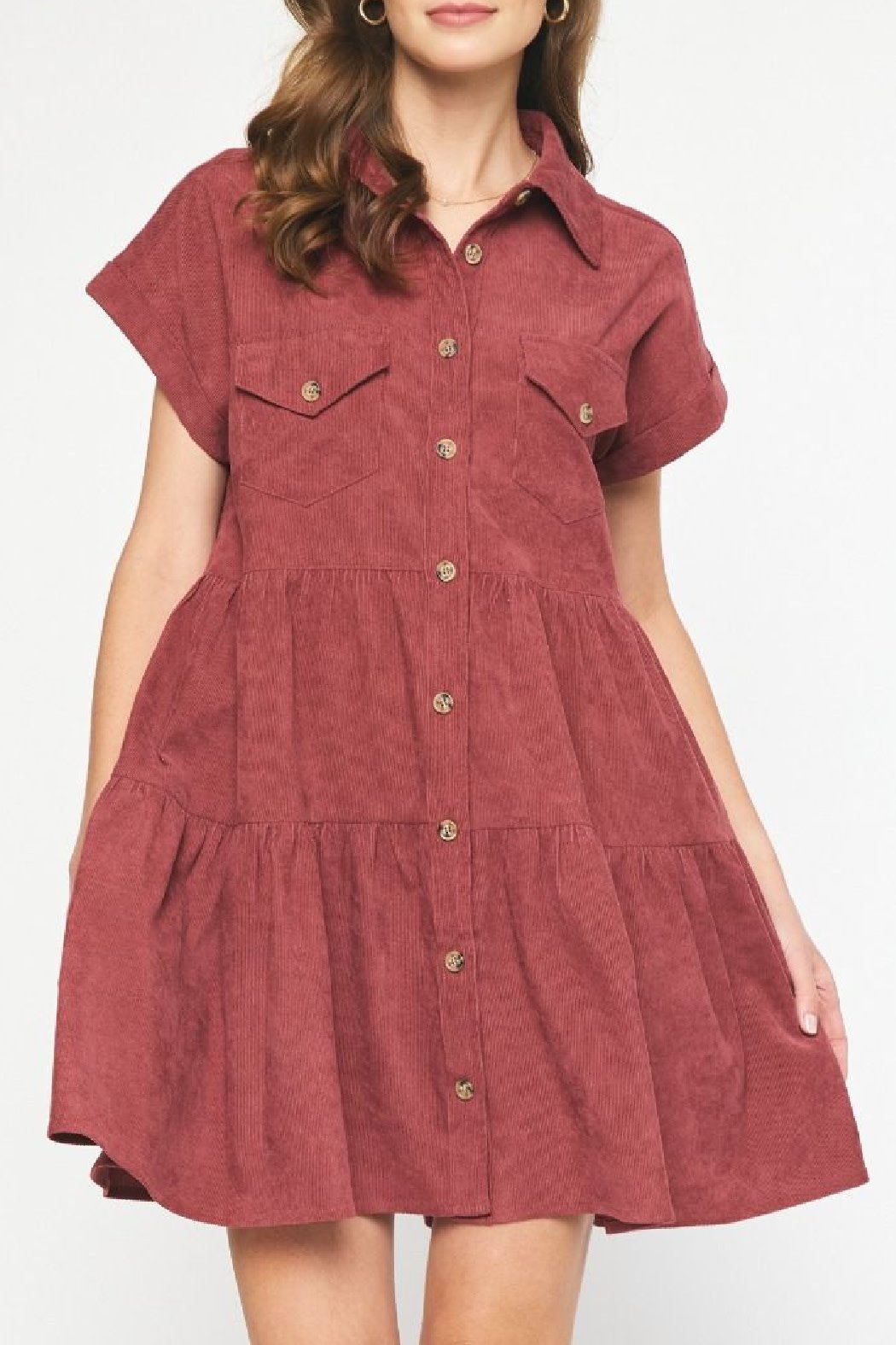 Entro Tiered Corduroy Dress