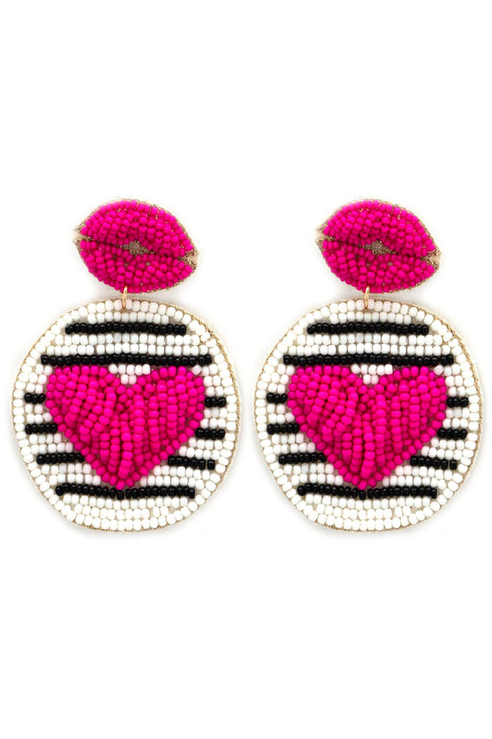 Viola Striped beaded heart earrings