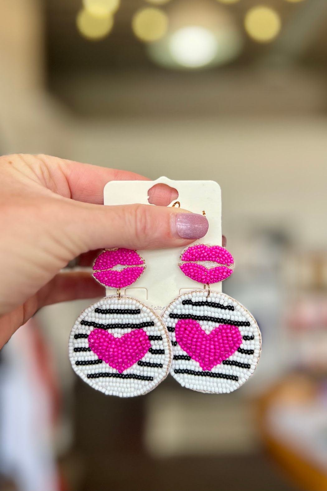 Viola Striped beaded heart earrings