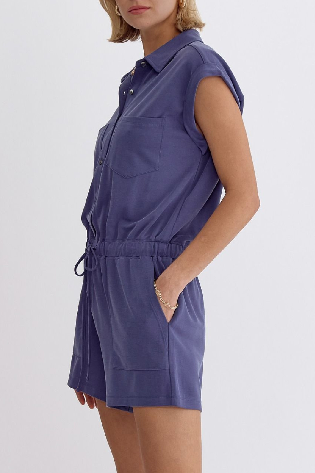 Entro Solid Drawstring Waist Romper
