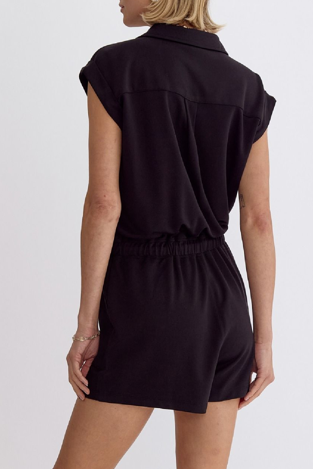 Entro Solid Drawstring Waist Romper