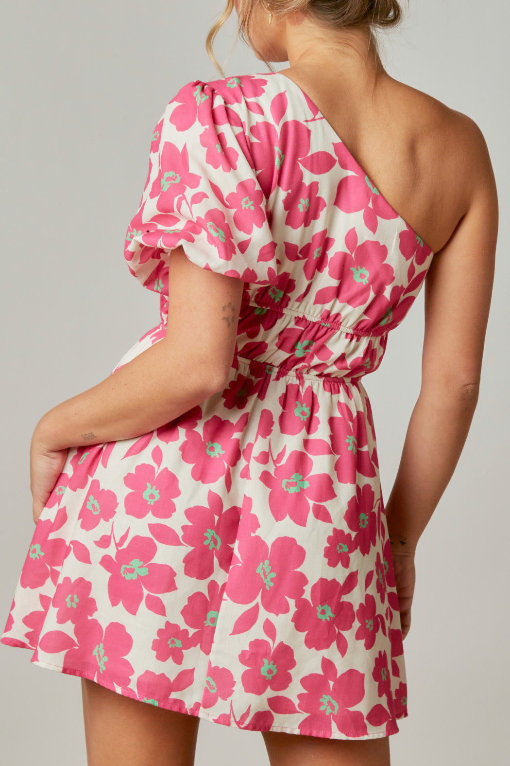 Peach Love CA Floral one shoulder dress