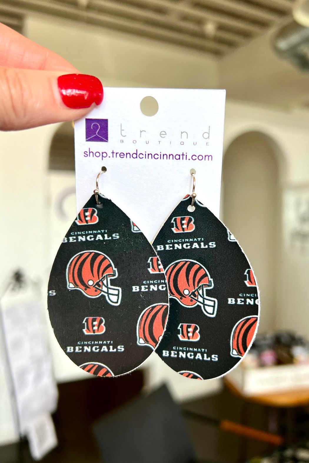 Trend Boutique Faux Leather Bengals earrings