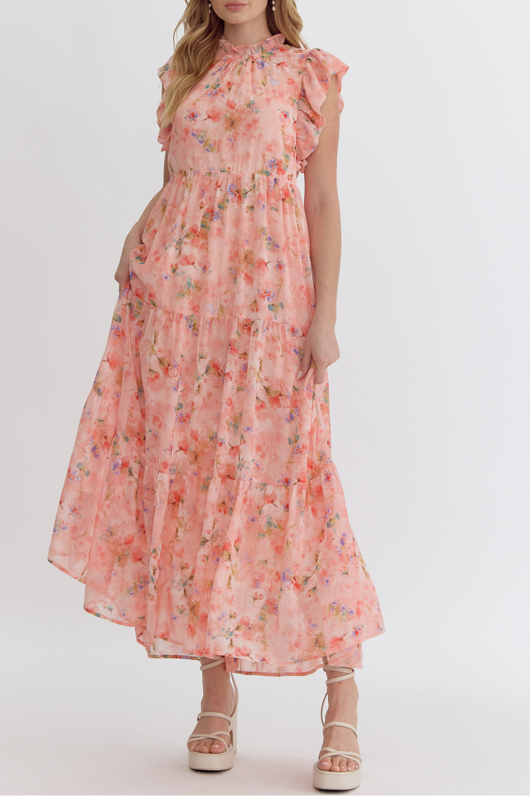 Entro Floral ruffle sleeve maxi
