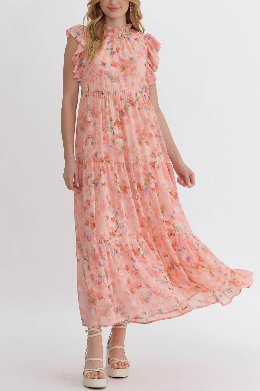 Entro Floral ruffle sleeve maxi