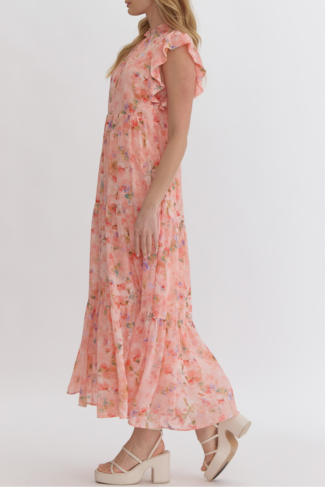 Entro Floral ruffle sleeve maxi