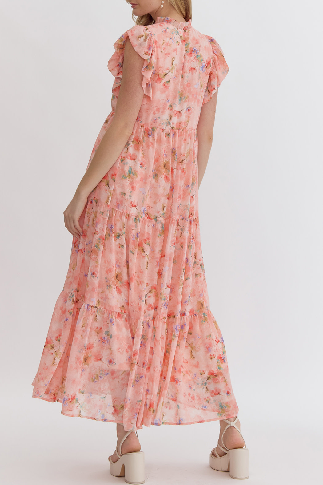 Entro Floral ruffle sleeve maxi