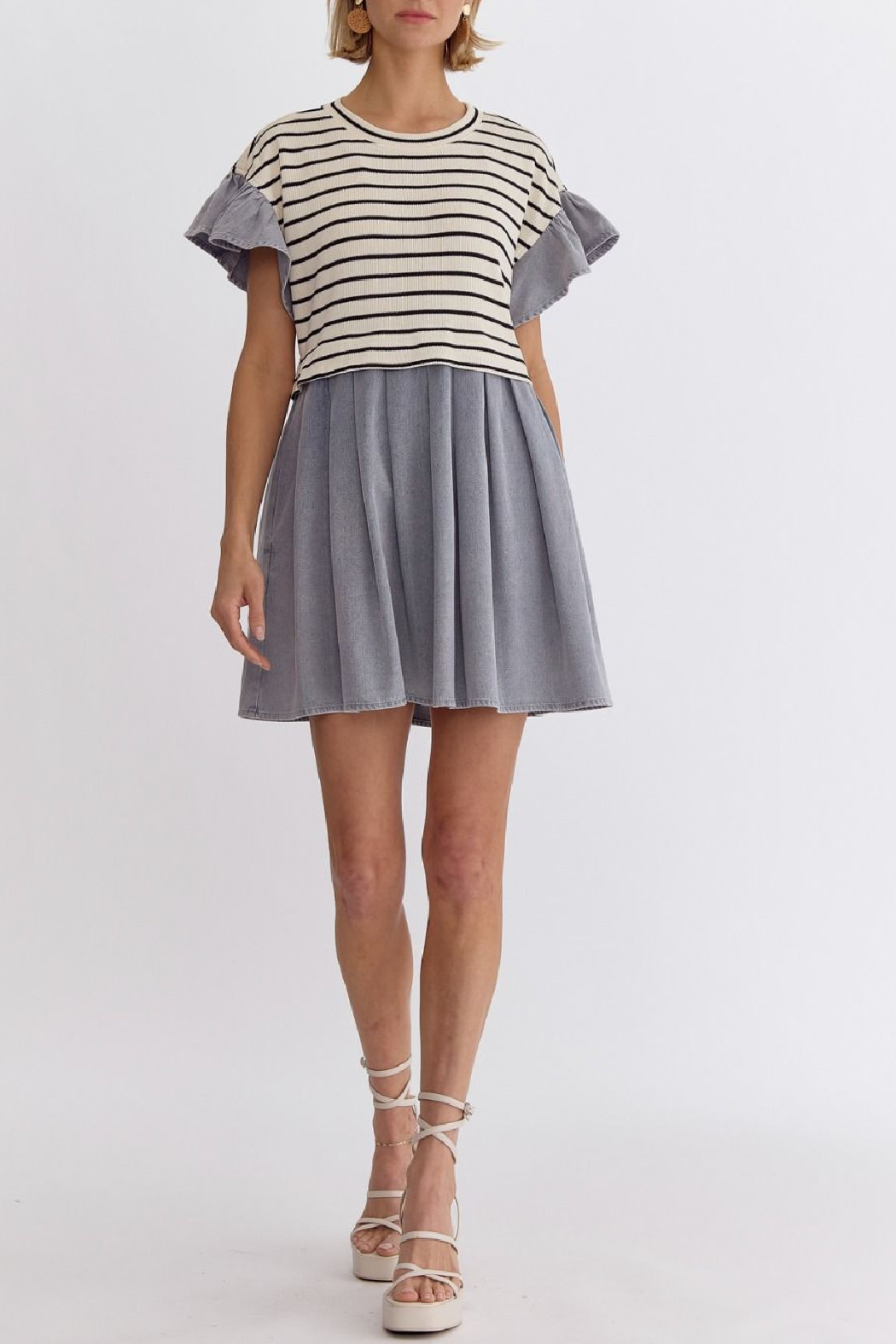 Entro Mixed Knit Denim Dress