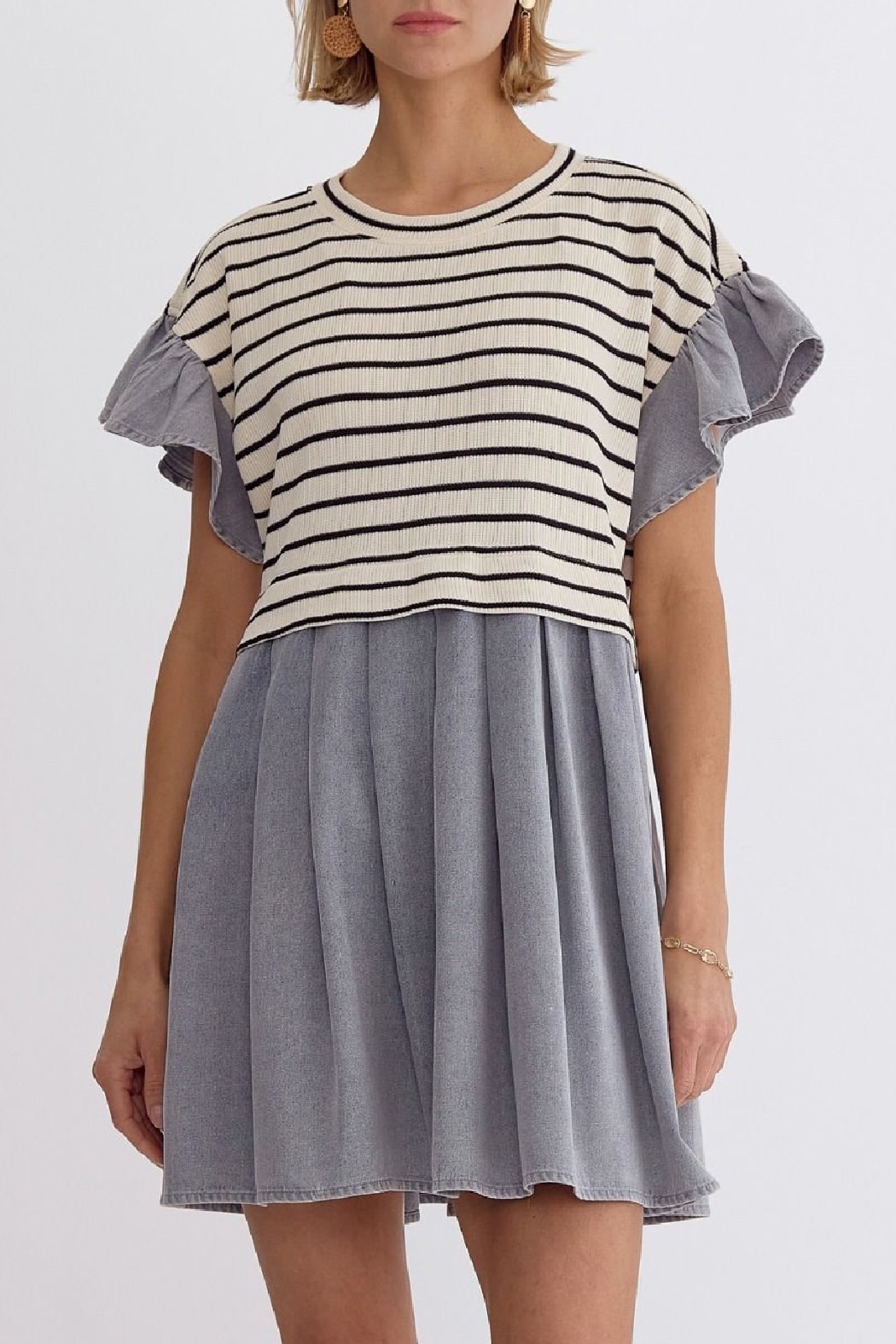 Entro Mixed Knit Denim Dress