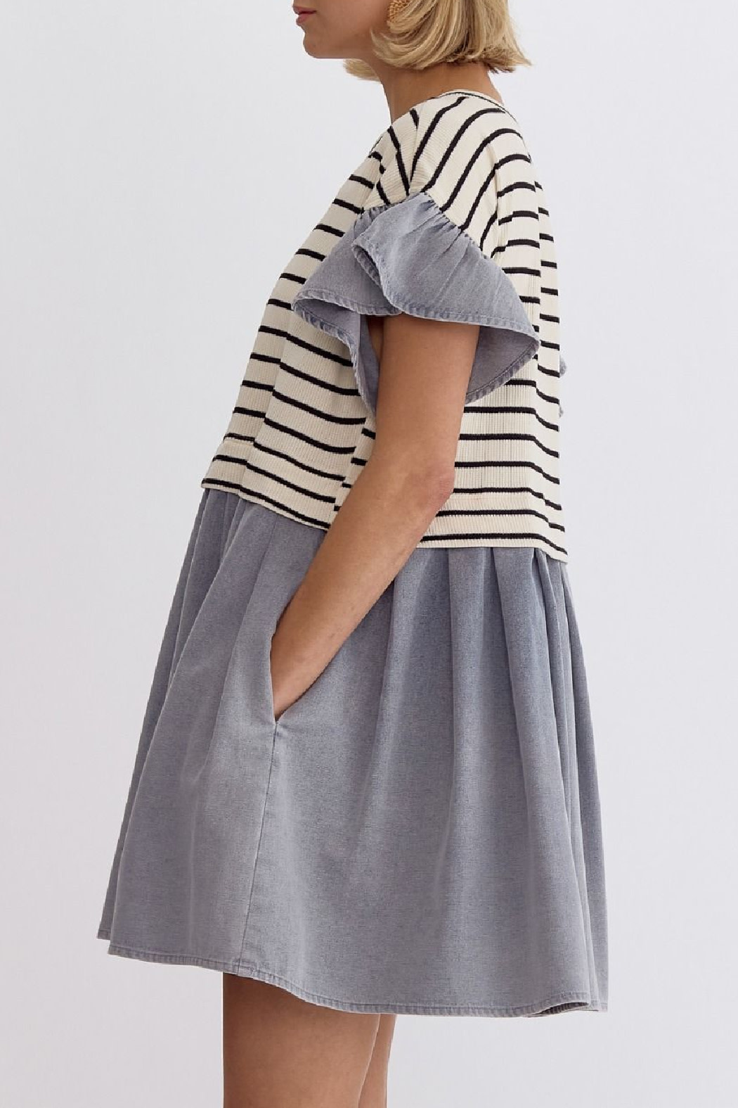 Entro Mixed Knit Denim Dress