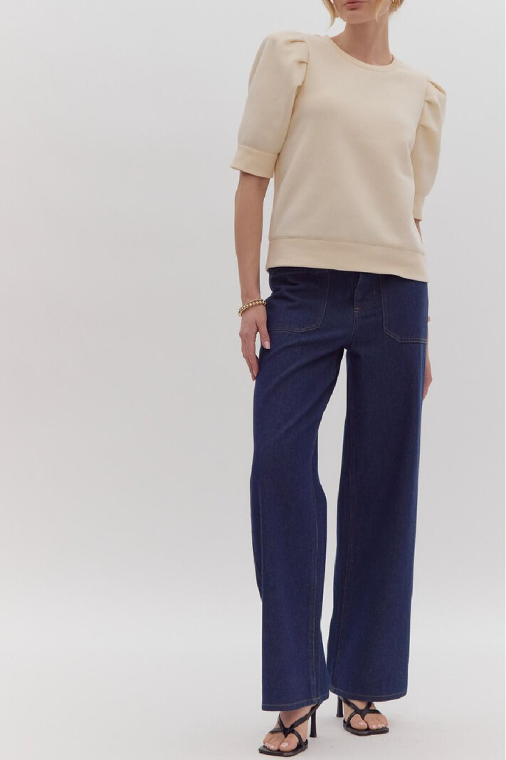 Entro Solid puff sleeve top
