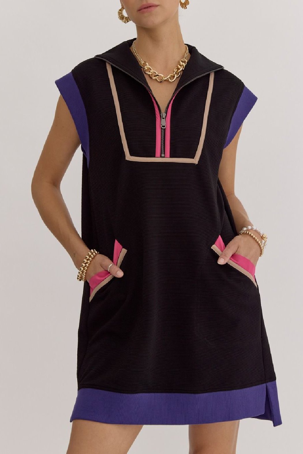 Entro Textured Cap Sleeve Dress