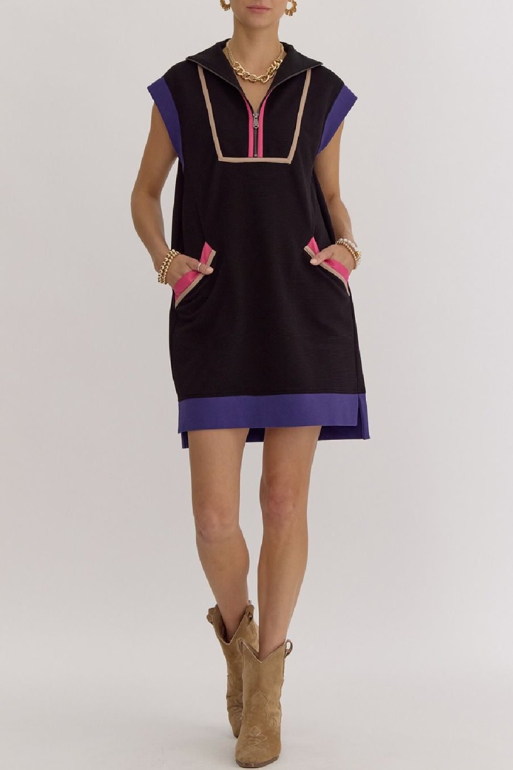 Entro Textured Cap Sleeve Dress