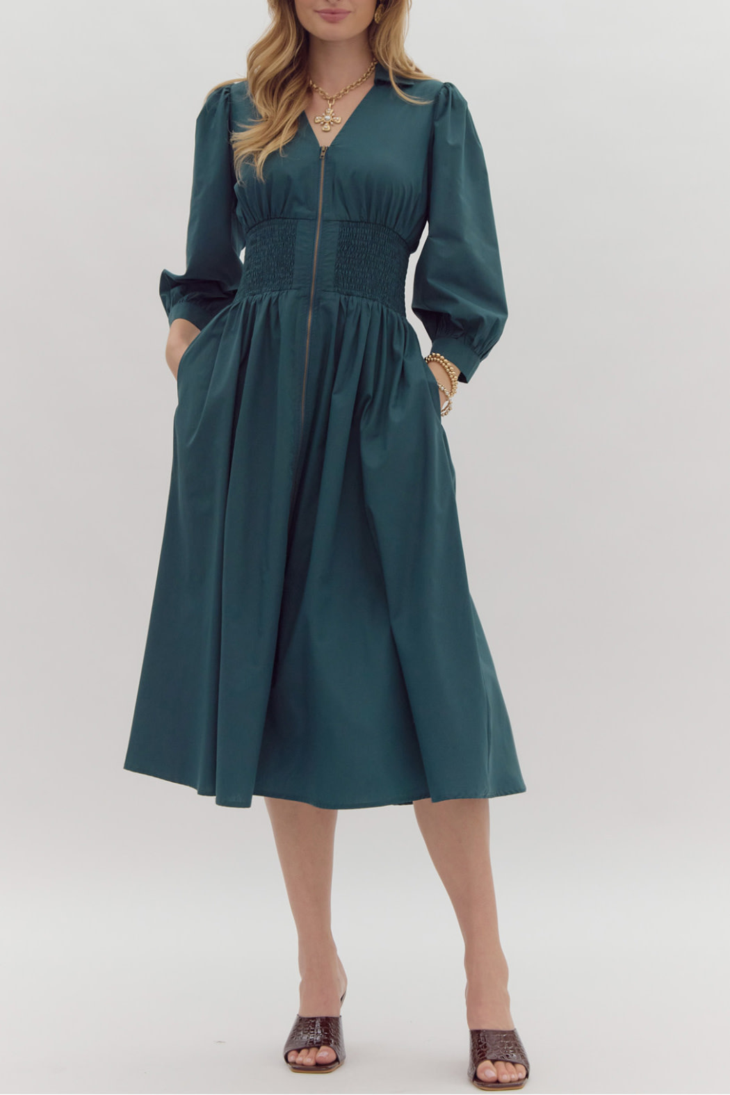 Entro Solid Zip Front Midi
