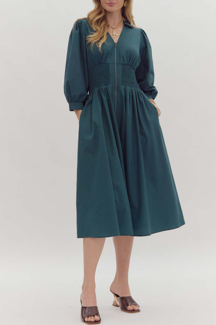 Entro Solid Zip Front Midi