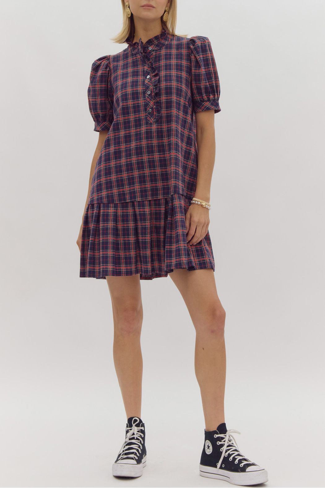 Entro Plaid Puff sleeve dress