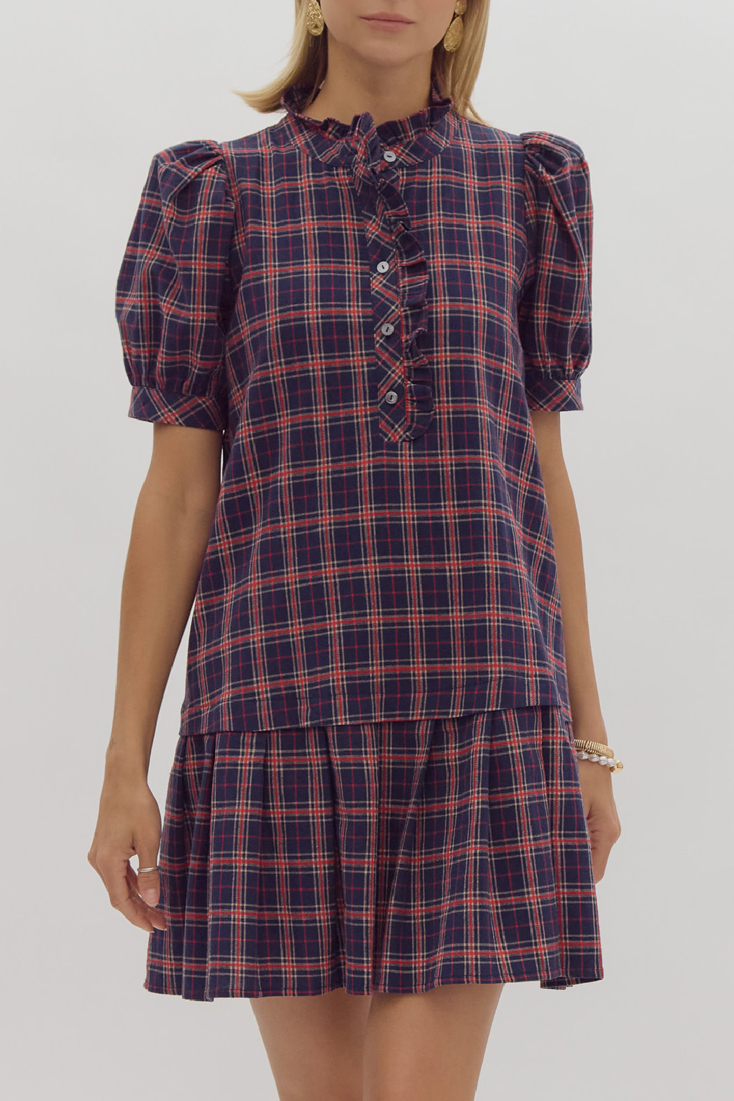 Entro Plaid Puff sleeve dress
