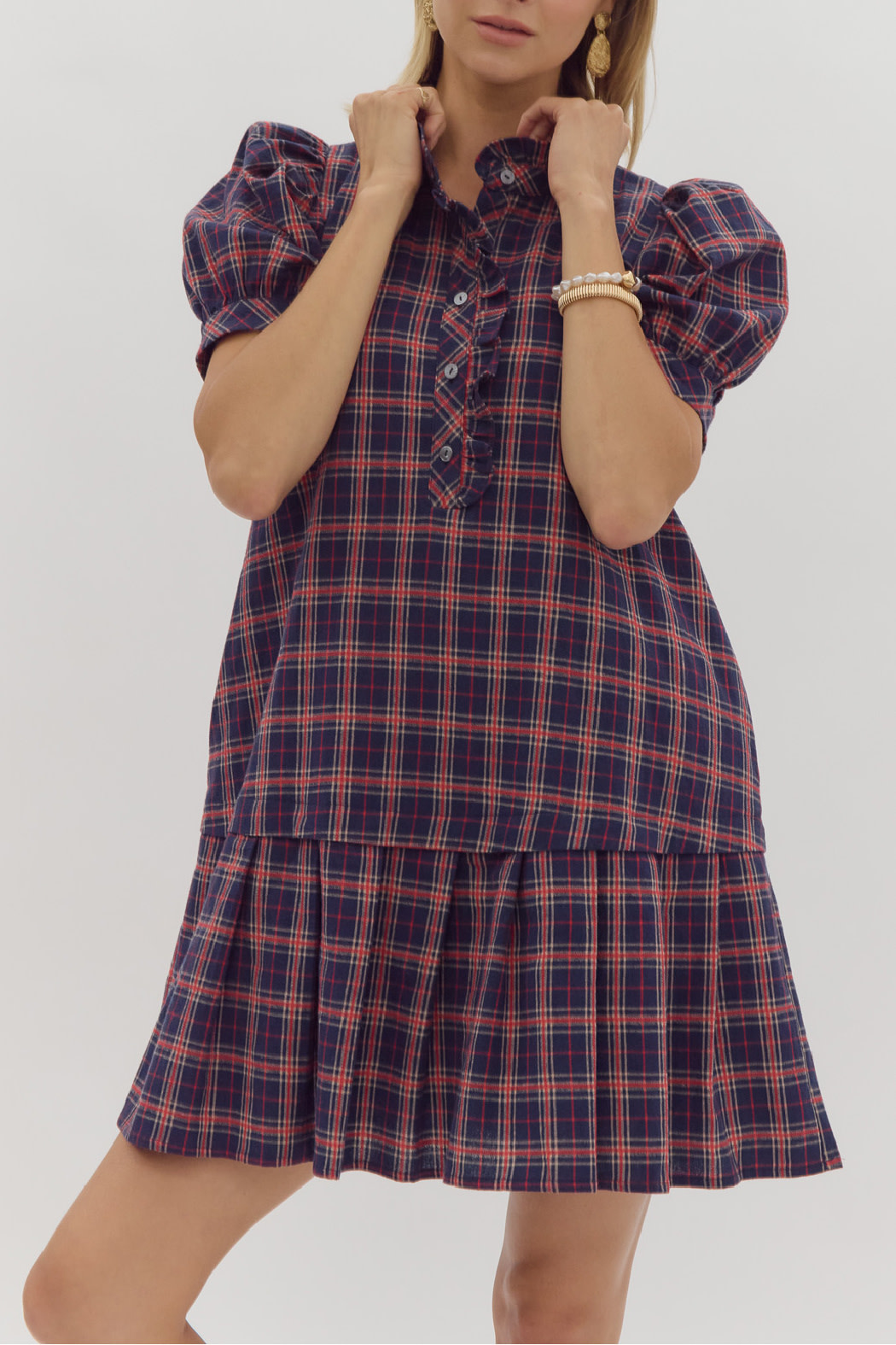 Entro Plaid Puff sleeve dress