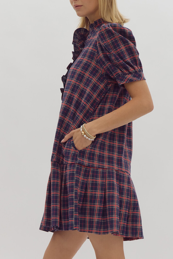 Entro Plaid Puff sleeve dress