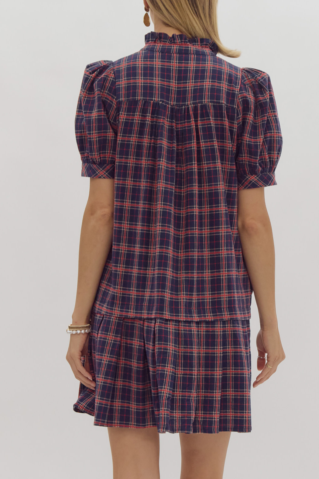 Entro Plaid Puff sleeve dress