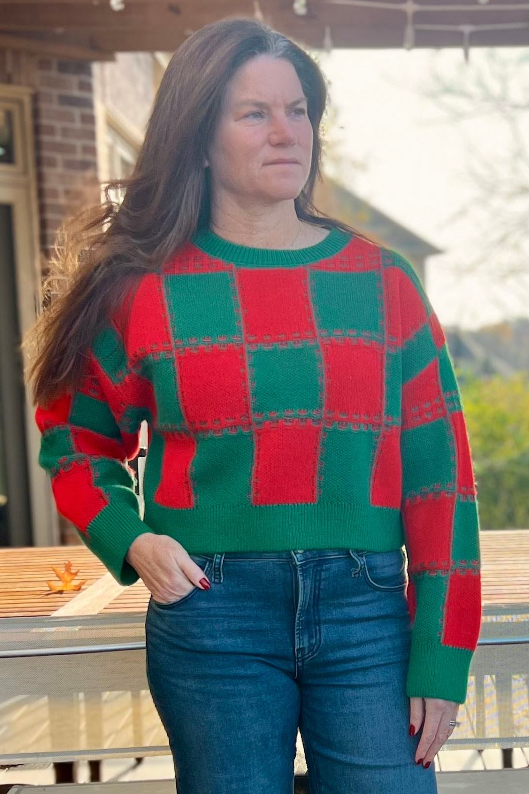 Peach Love CA Colorblock Cropped Sweater