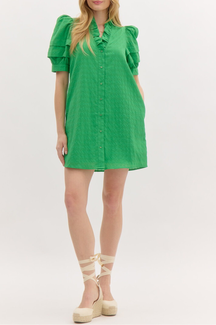 Entro Solid Puff Sleeve Dress