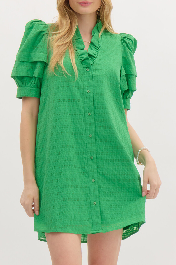 Entro Solid Puff Sleeve Dress