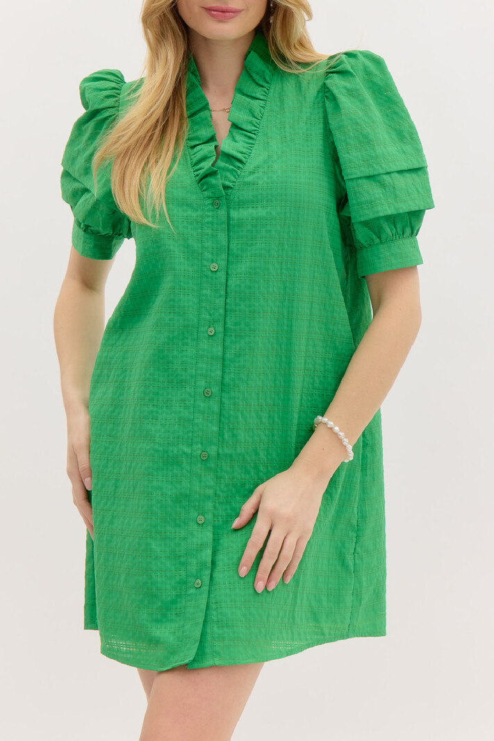 Entro Solid Puff Sleeve Dress