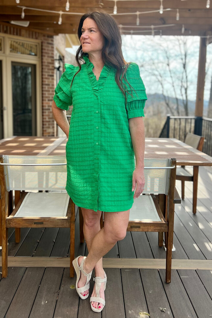 Entro Solid Puff Sleeve Dress