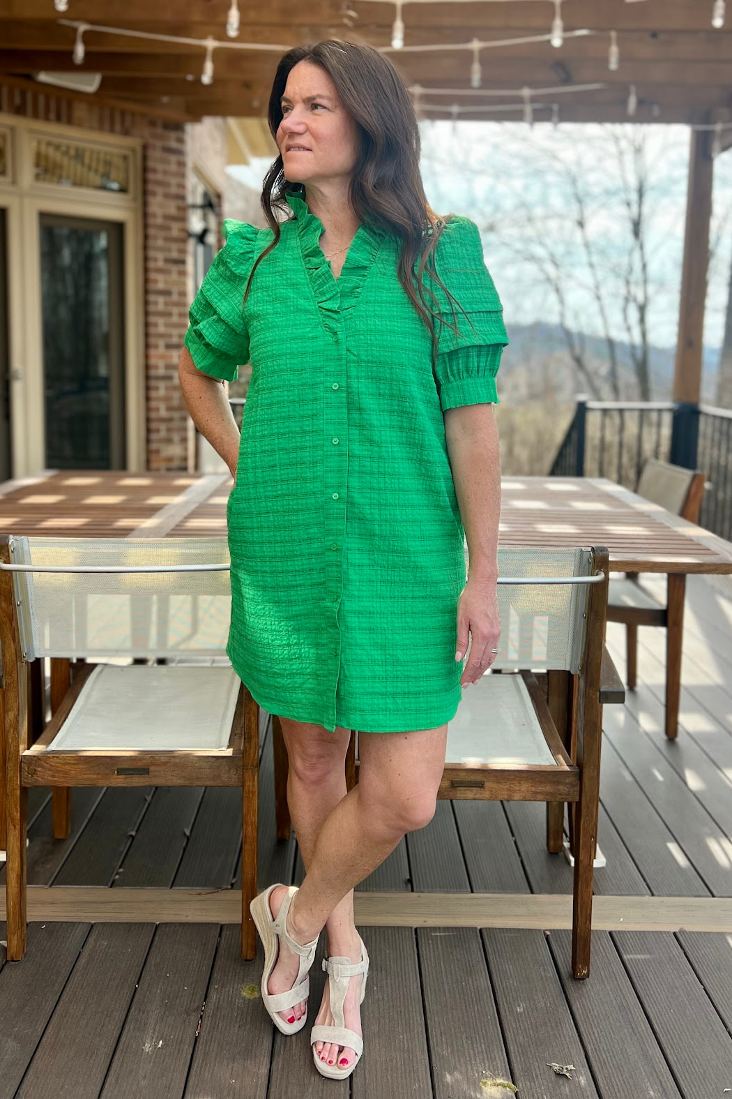 Entro Solid Puff Sleeve Dress