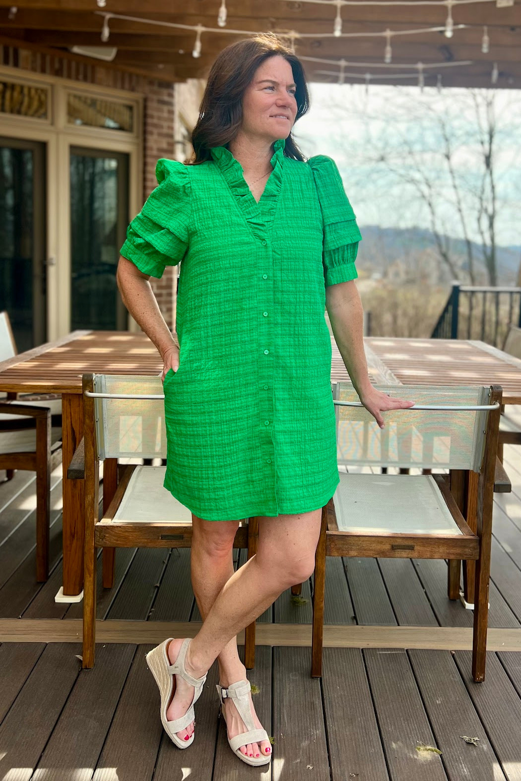 Entro Solid Puff Sleeve Dress