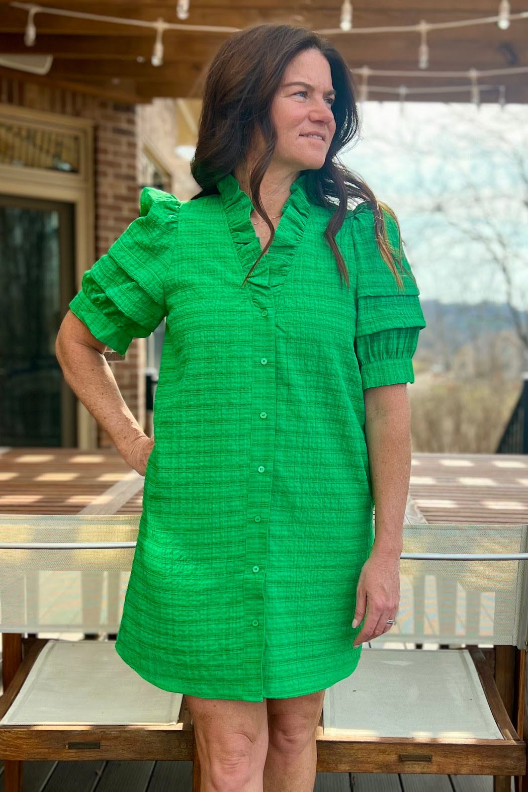Entro Solid Puff Sleeve Dress