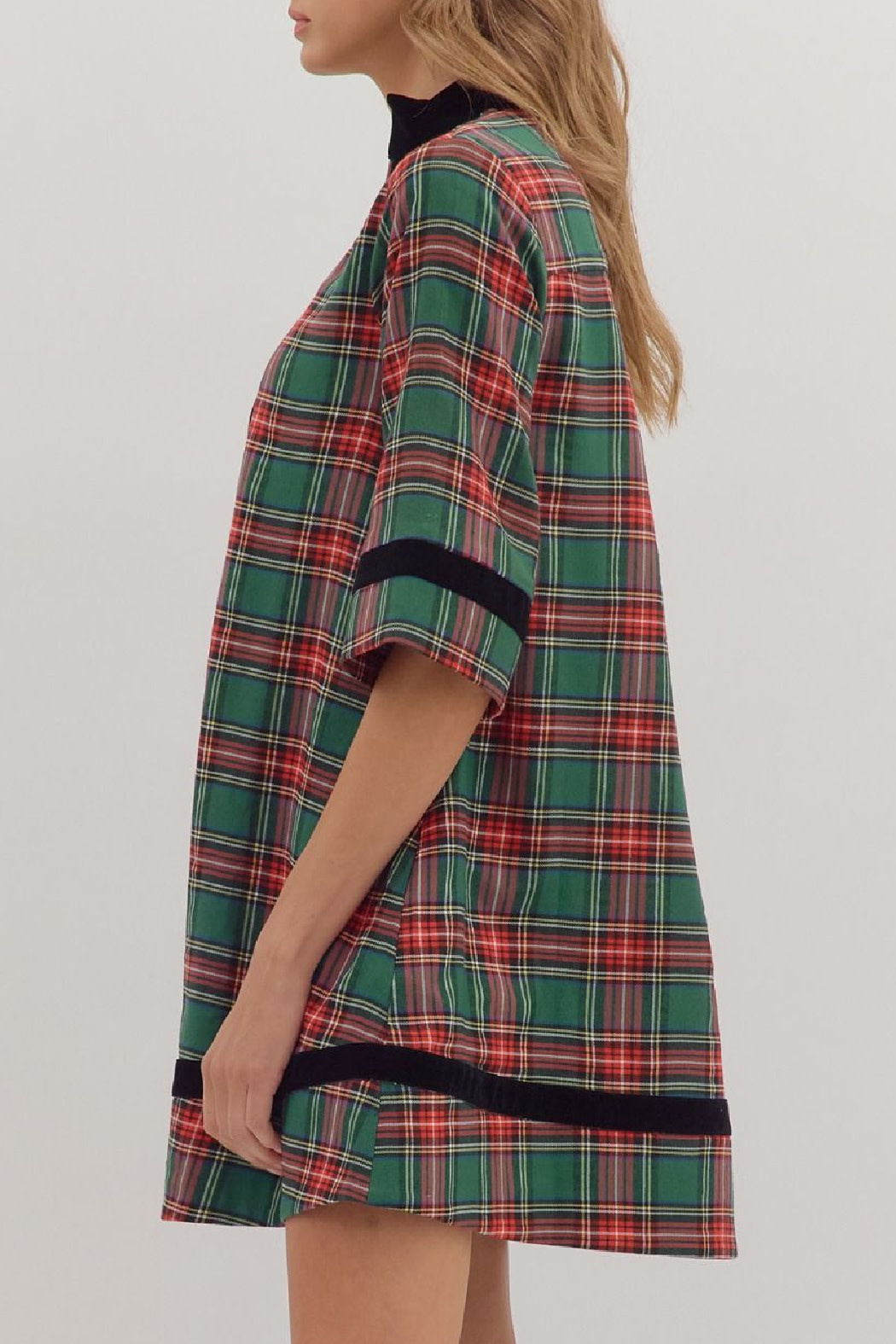 Entro Plaid velvet trim dress
