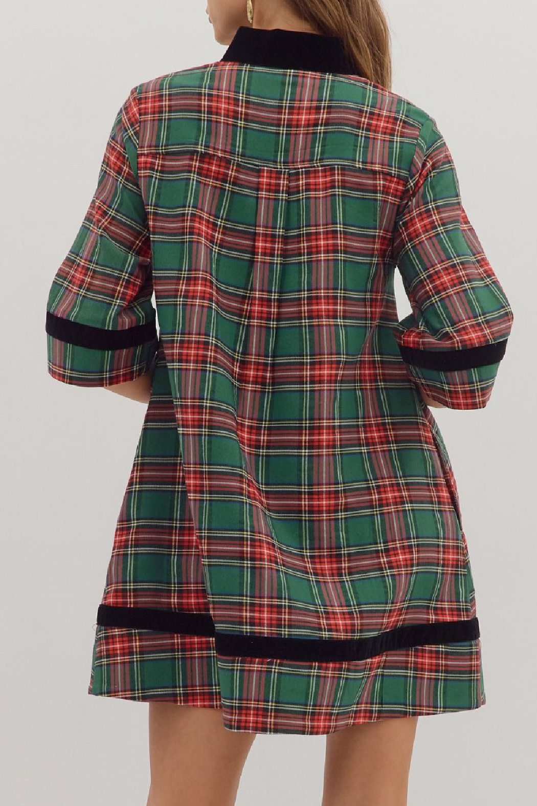 Entro Plaid velvet trim dress