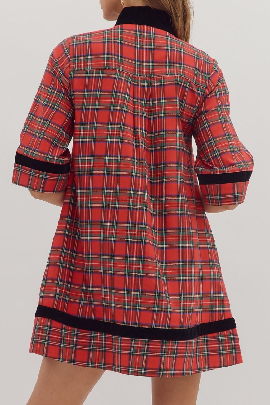 Entro Plaid velvet trim dress