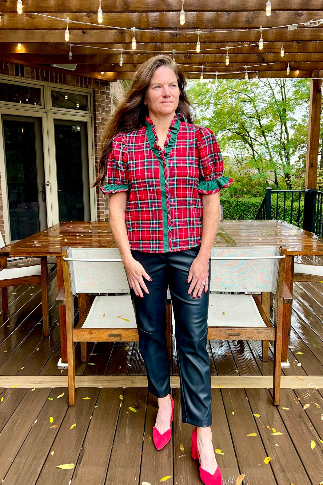 Entro Ruffle trim plaid shirt