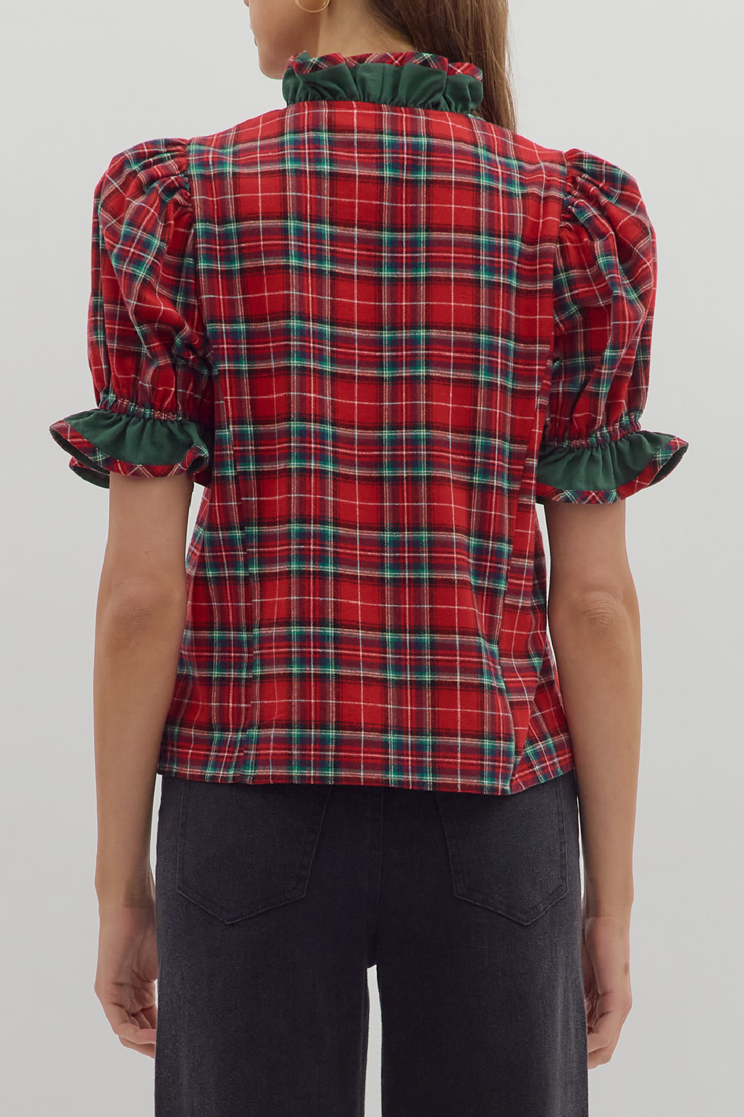 Entro Ruffle trim plaid shirt