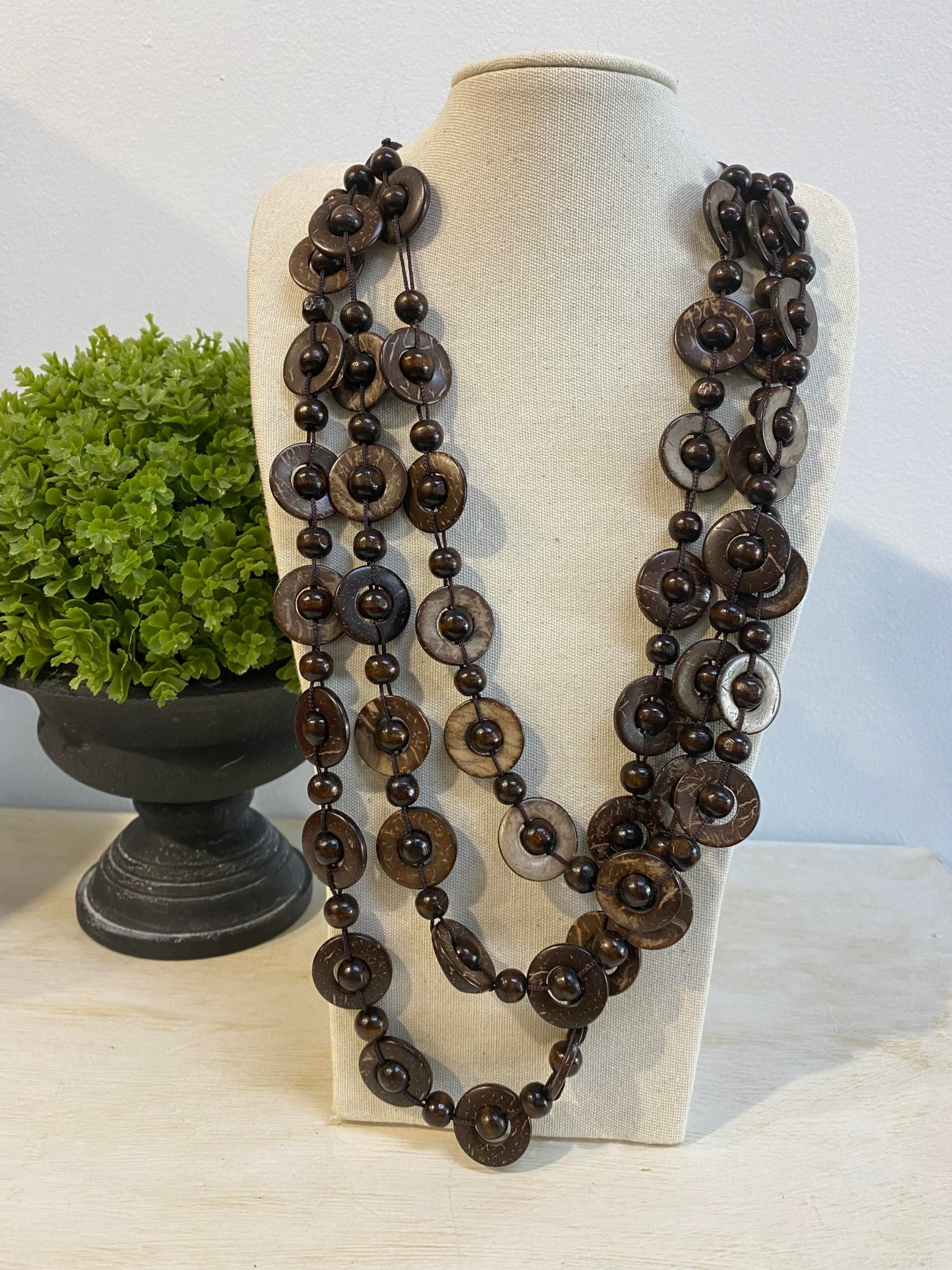 Retro Multi String Coconut Necklace