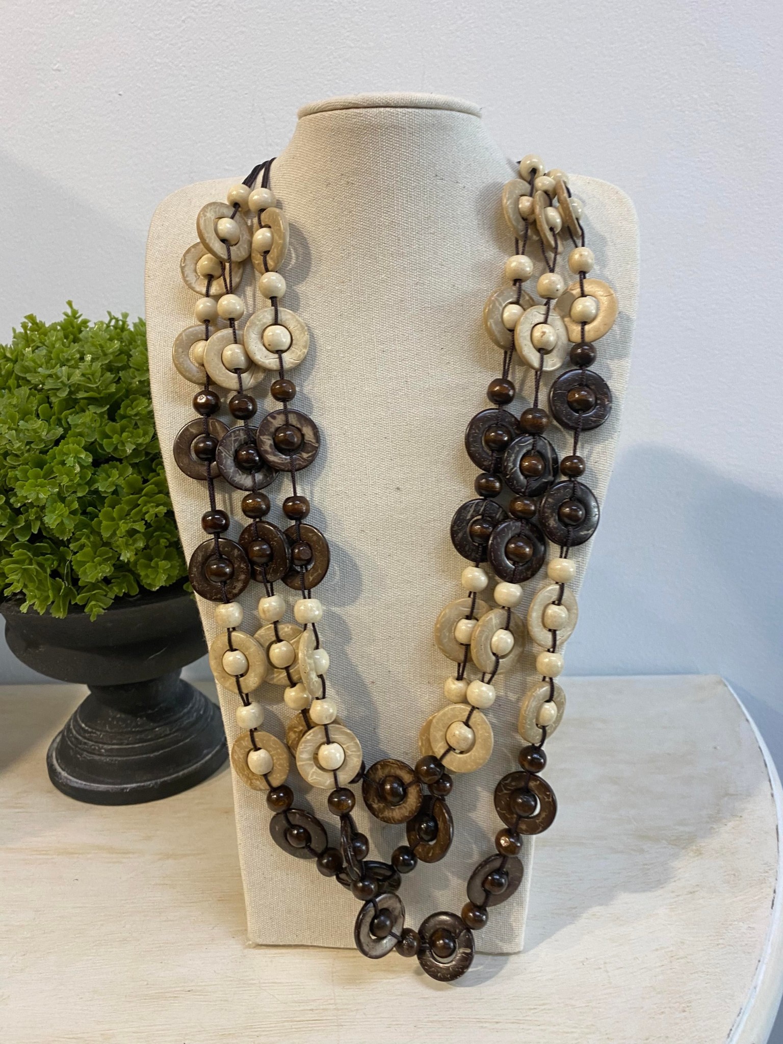 Retro Multi String Coconut Necklace