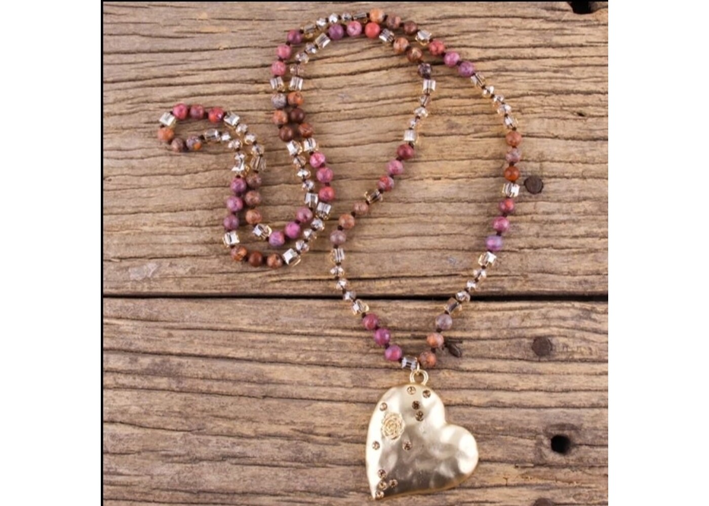 Little Secrets Multi natural stones/crystals necklace with heart pendant