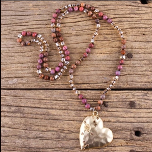 Little Secrets Multi natural stones/crystals necklace with heart pendant