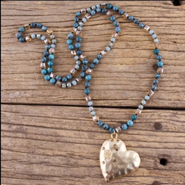 Little Secrets Multi natural stones/crystals necklace with heart pendant
