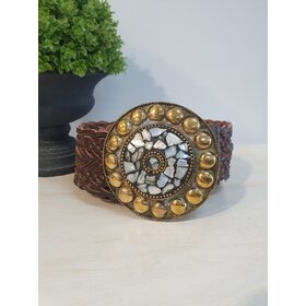 Little Secrets Double layer circle buckle braided leather belt