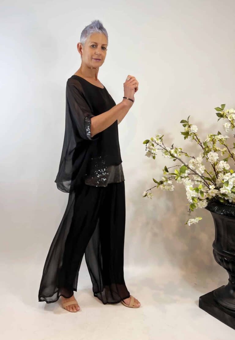 La Strada Silk blend pants with underlay