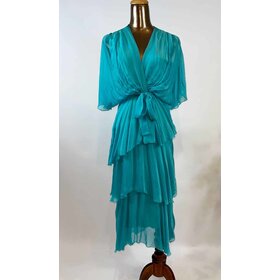 La Strada cross over neckline, tiered dress - Aqua